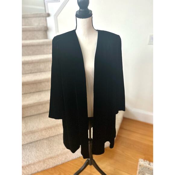 Vintage Ann Taylor Black Crushed Velvet Long Line Cardigan - Picture 1 of 7